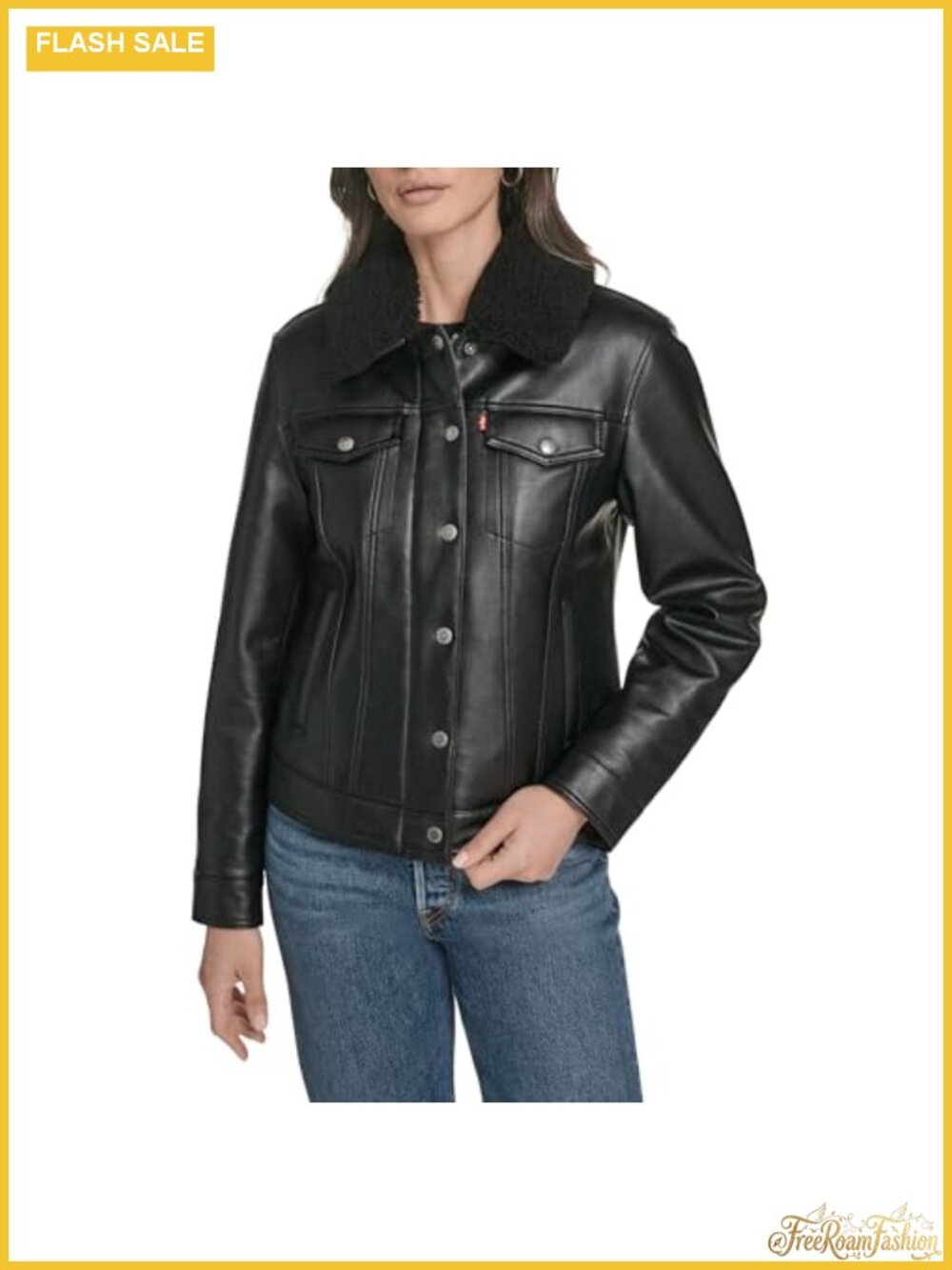 Faux Leather Sherpa Lined Trucker Jacket Aviator